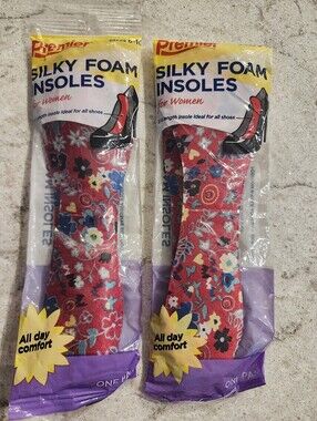 Premier Women's Floral Red Silky Foam Insoles Shoes Sizes 6-10 NEW Set Of 2 PAIR